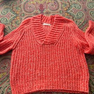 Anthropologie Honore Ribbed Wool V-Neck Sweater Chunky Knit size XS